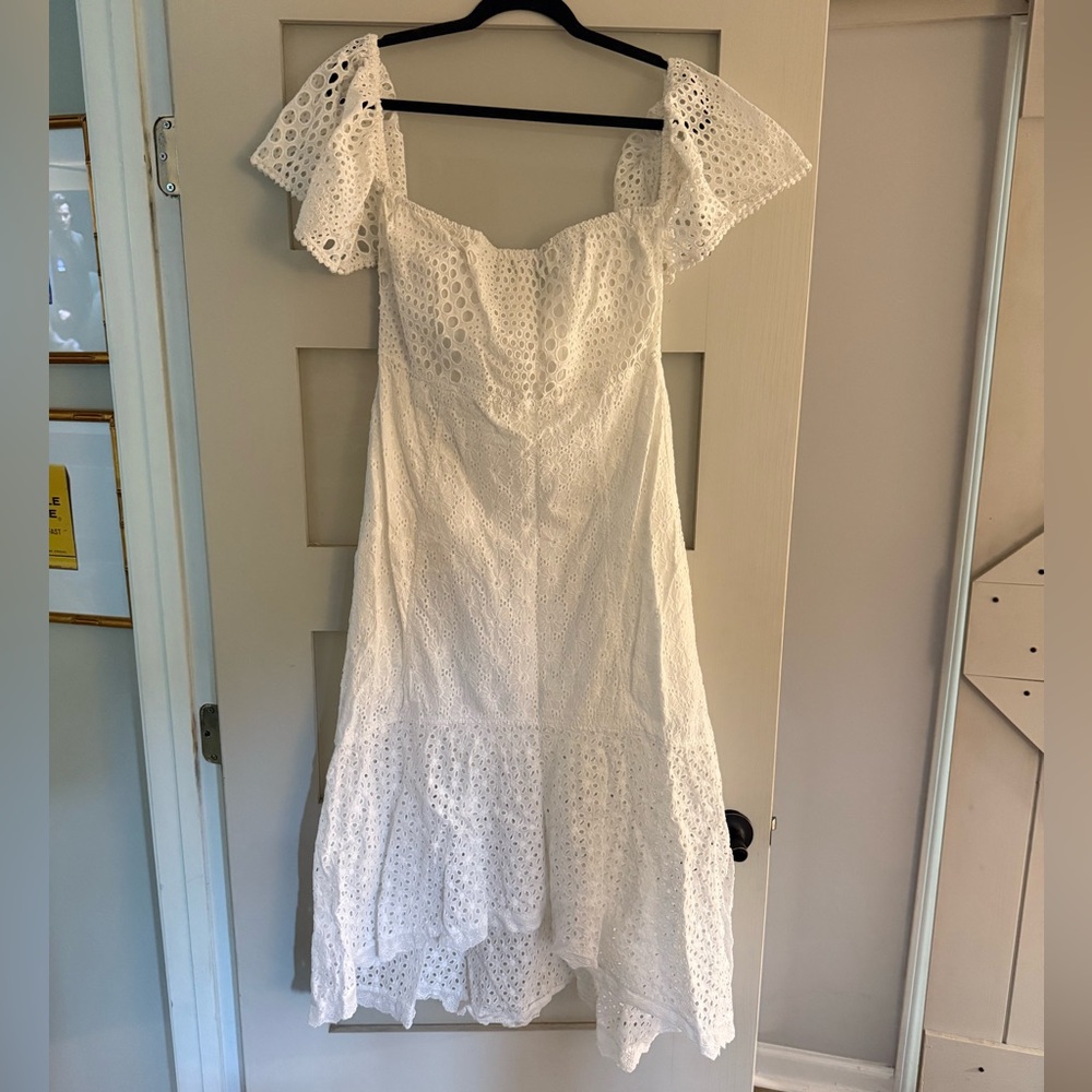 White Eyelet Off-Shoulder Midi Dress